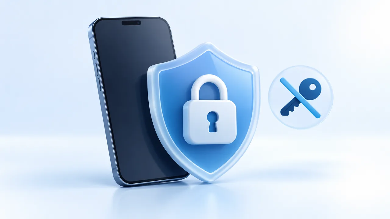 Smartphone protetto da uno scudo con lucchetto e chiave barrata: comprare follower Instagram senza password